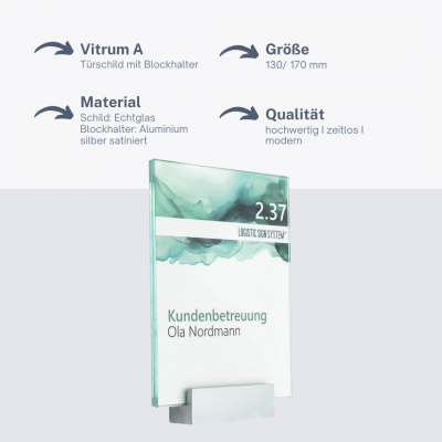Türschild VITRUM A  Glasschild für Büro 130 170 mm